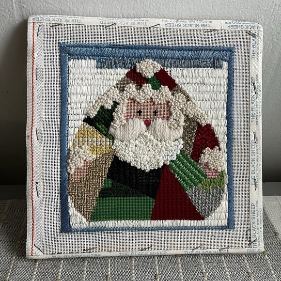 Santa Wall Art Stitched Needle Work Picture Christmas Stretched Over Unframed - Picture 1 of 6